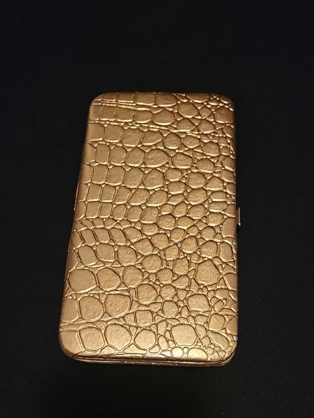 Croc-Texture Metallic Wallet  in Gold